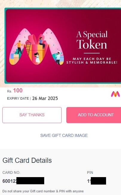 Myntra gift card details