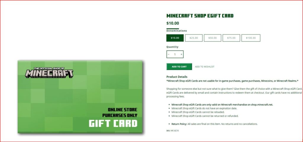 Uses of Minecraft Gift Cards
