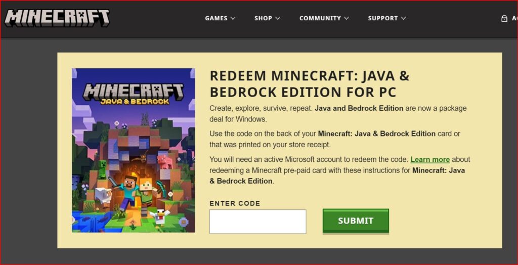 Steps to redeem the Minecraft Gift Cards