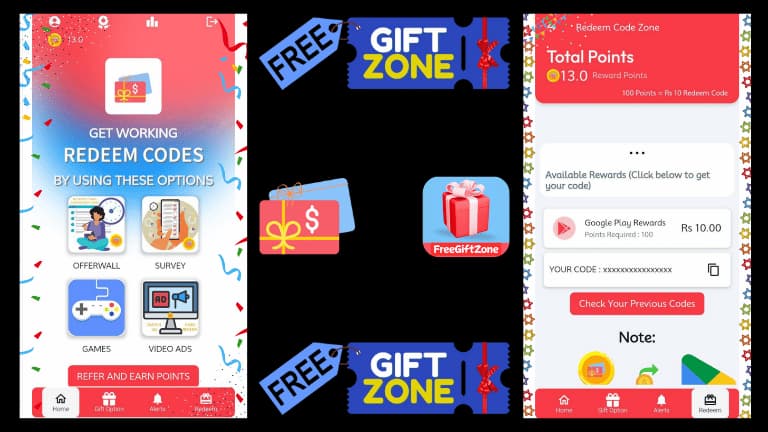 FreeGiftZone.in App Get Free Google Play Redeem Codes Using FreeGiftZone.in