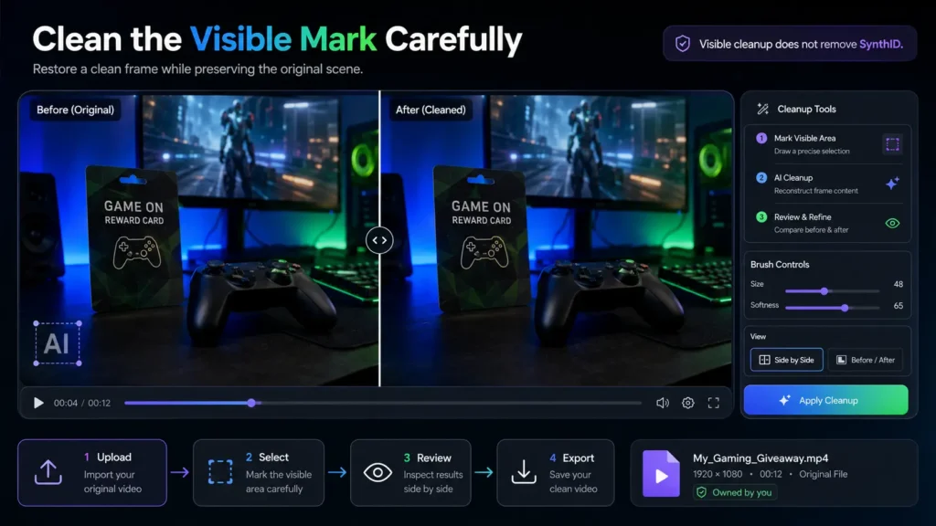 Removing a visible mark from an owned Gemini giveaway video